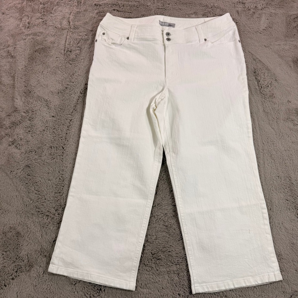 Chico's Platinum Catalano‎ White Denim Crop Pants Embellished Pockets Size L